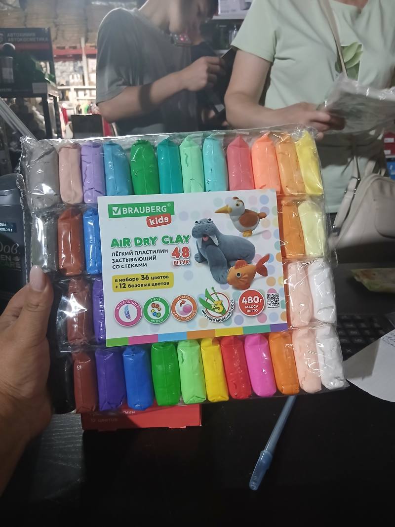 BRAUBERG Kids Air Dry Clay лёгкий пластилин, застывающий со стеками, 48 штук