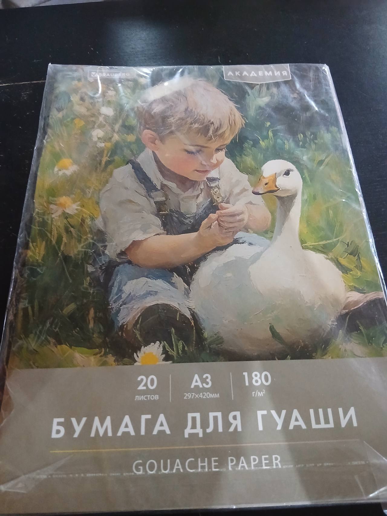 Бумага для гуаши А3, 20 листов, 180 г/м²