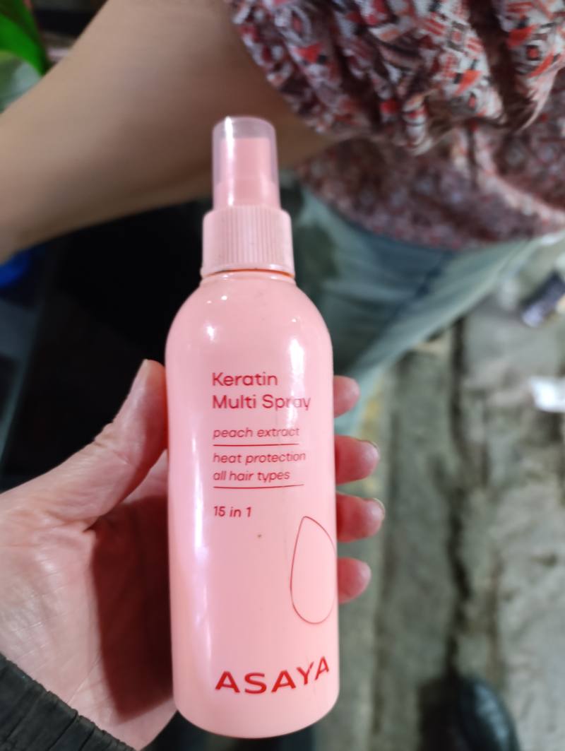 Keratin Multi Spray peach extract heat protection all hair types 15 in 1