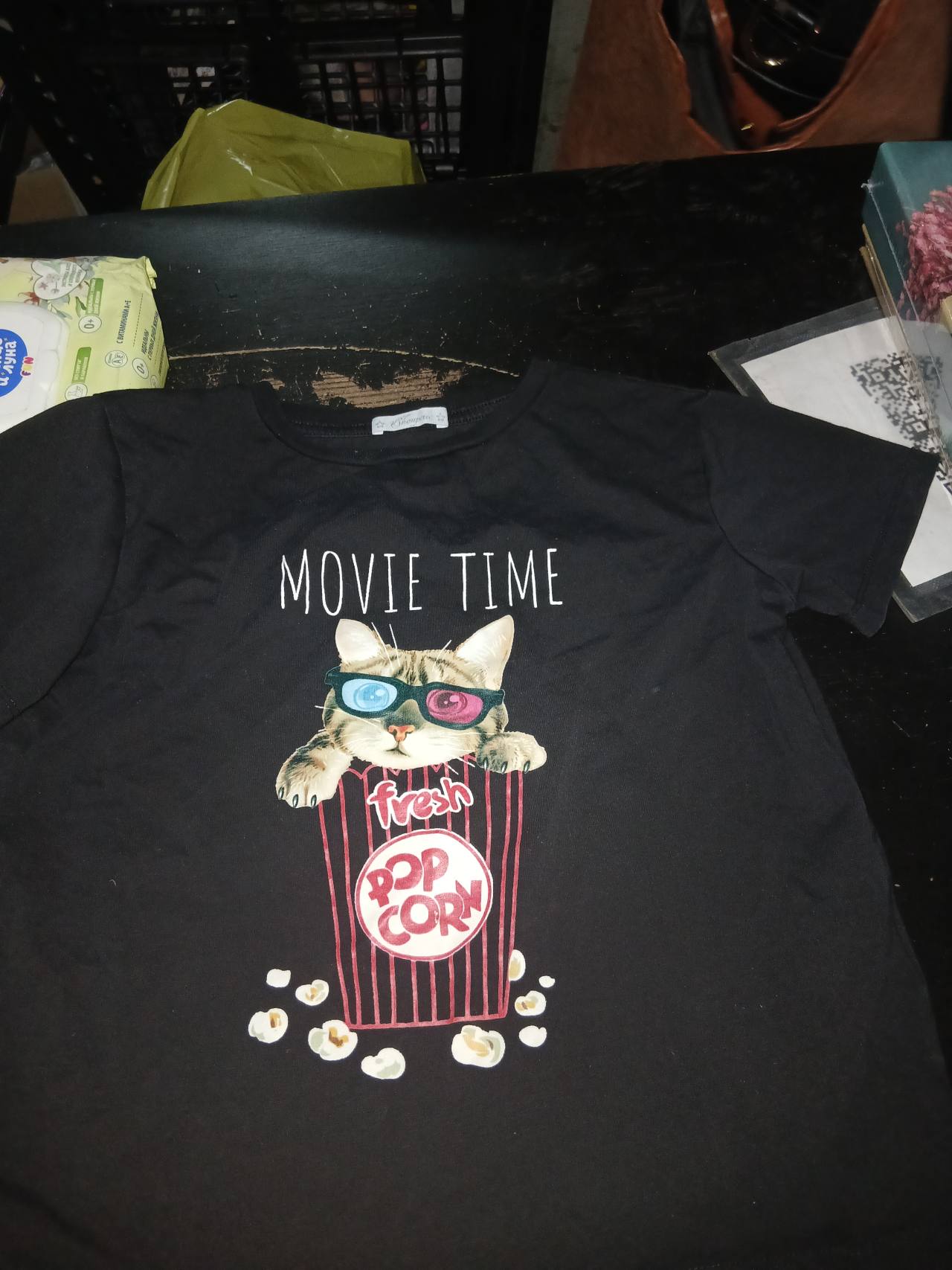 Футболка с принтом 'Movie Time Cat Popcorn'