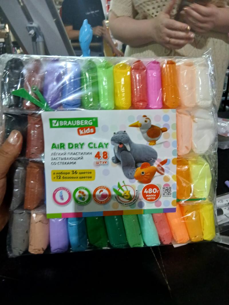 BRAUBERG Kids Air Dry Clay, лёгкий пластилин, 48 штук