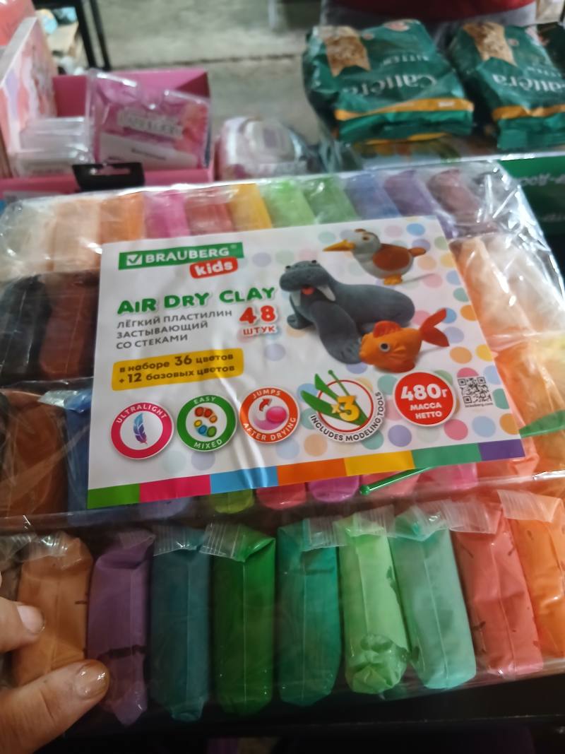 BRAUBERG Kids Air Dry Clay, лёгкий застывающий пластилин, 48 штук